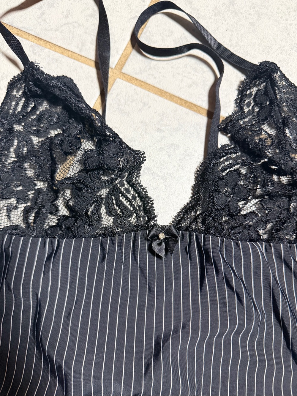Dreamgirl Black Lace & Pinstripe Chemise